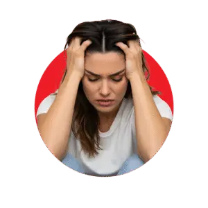 Young woman holding her head showing stress fatigue and mental exhaustion
